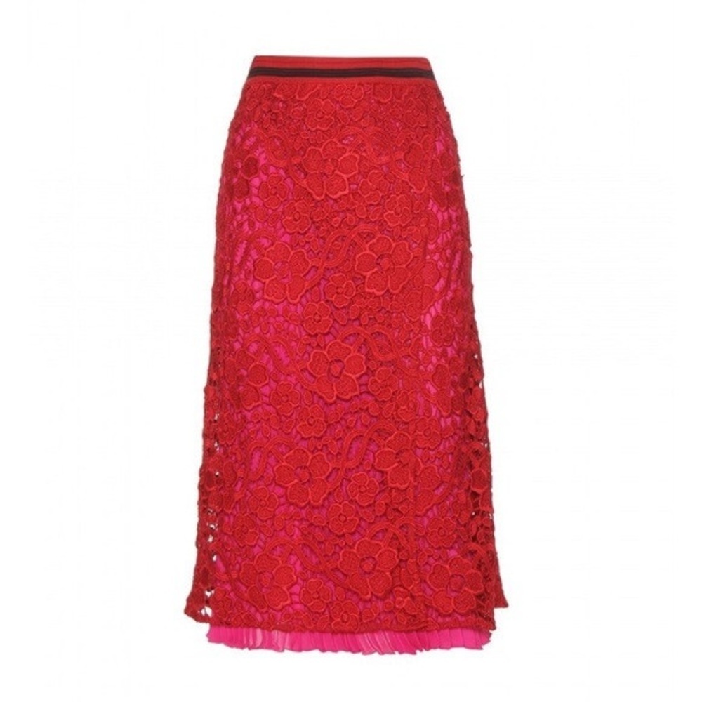 Salvatore Ferragamo Red Pink Lace Midi Skirt Size 4